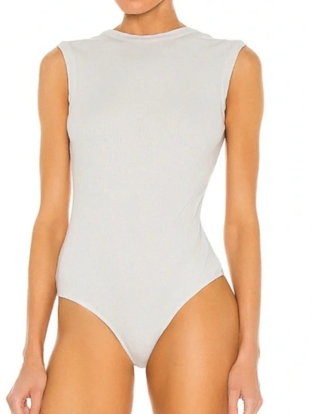 AGOLDE Sutton V Back Mock Neck Ribbed Bodysuit Gray Small